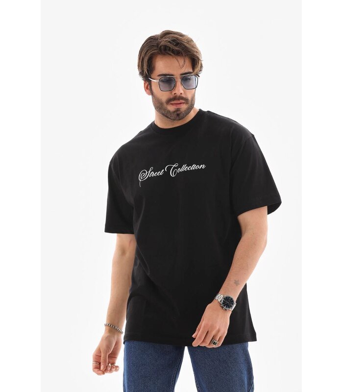 Erkek Kısa Kol Yazlık Tişört Bisiklet Yaka Baskılı Oversize T-Shirt - Siyah