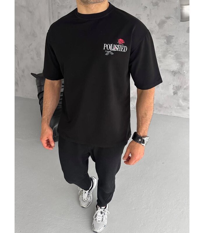 Erkek Kısa Kol Yazlık Tişört Bisiklet Yaka Baskılı Oversize T-Shirt - Siyah