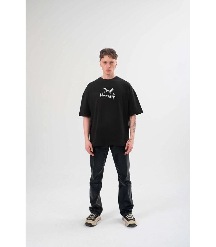 Erkek Kısa Kol Yazlık Tişört Bisiklet Yaka Baskılı Oversize T-Shirt - Siyah
