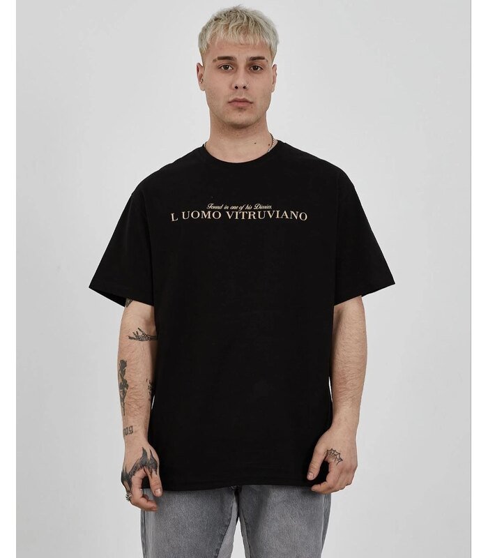 ERKEK Bisiklet Yaka Tişort Baskılı Oversize kısa kol T-Shirt - Siyah