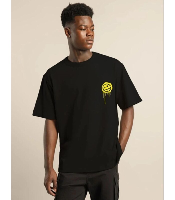 Erkek Kısa Kol Yazlık Tişört Bisiklet Yaka Baskılı Oversize T-Shirt - Siyah
