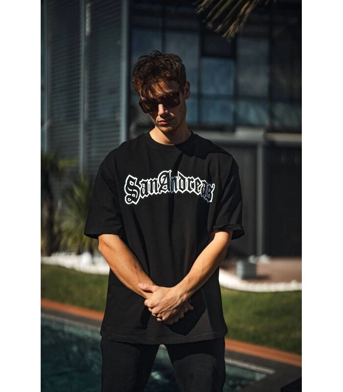 Erkek Tişort Bisiklet Yaka Baskılı Kısa kol T-Shirt - Siyah