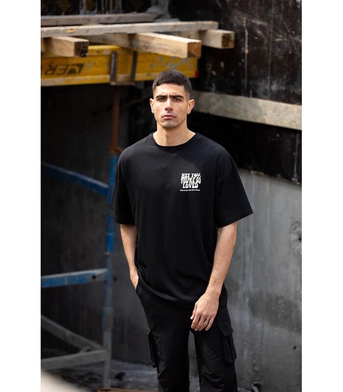 Erkek Kısa Kol Yazlık Tişört Bisiklet Yaka Baskılı Oversize T-Shirt - Siyah