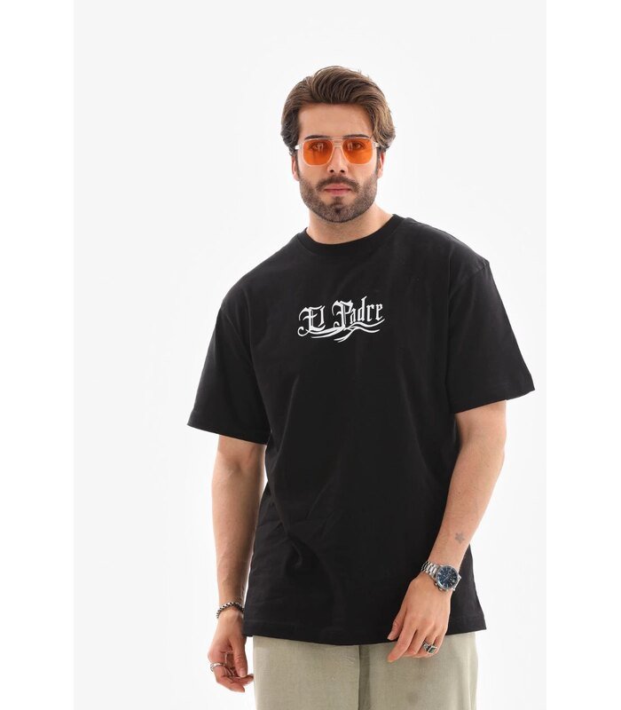 Erkek Kısa Kol Yazlık Tişört Bisiklet Yaka Baskılı Oversize T-Shirt - Siyah
