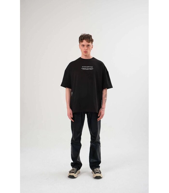 Erkek Kısa Kol Yazlık Tişört Bisiklet Yaka Baskılı Oversize T-Shirt - Siyah