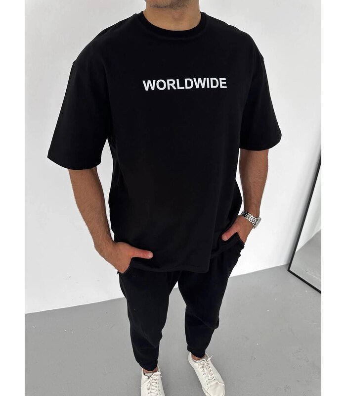 Erkek Baskılı T-Shirt Kısa Kol Bisiklet Yaka Regular Fit Rahat Kalıp Günlük Tişört - Siyah