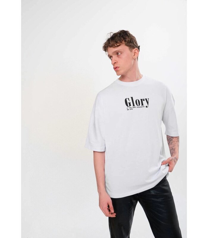 Erkek Kısa Kol Yazlık Tişört Bisiklet Yaka Baskılı Oversize T-Shirt - Siyah