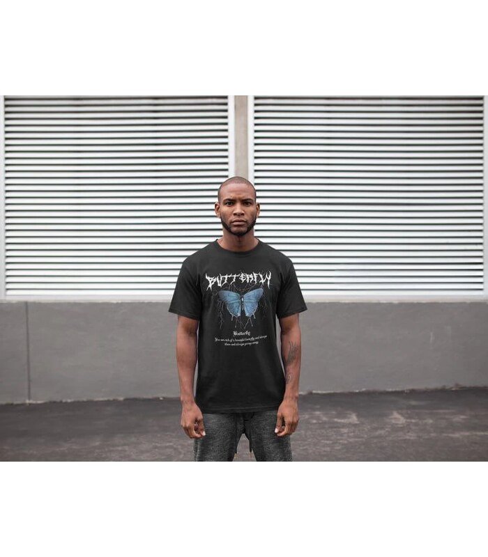 Erkek Kısa Kol Yazlık Tişört Bisiklet Yaka Baskılı Oversize T-Shirt - Siyah