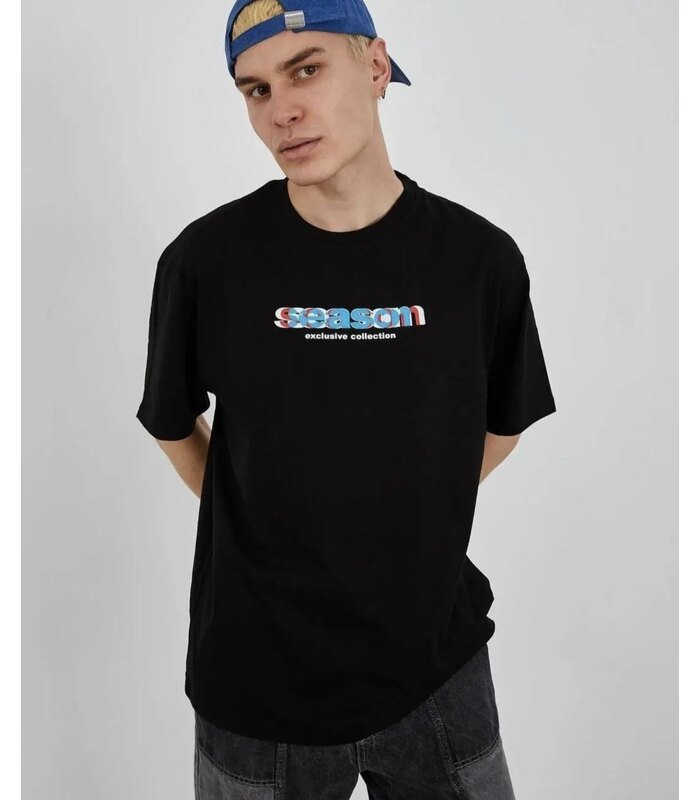 Erkek Kısa Kol Yazlık Tişört Bisiklet Yaka Baskılı Oversize T-Shirt - Siyah