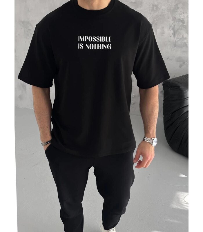 ERKEK Tişört Bisiklet Yaka Baskılı Oversize Kısa kol T-Shirt - Siyah