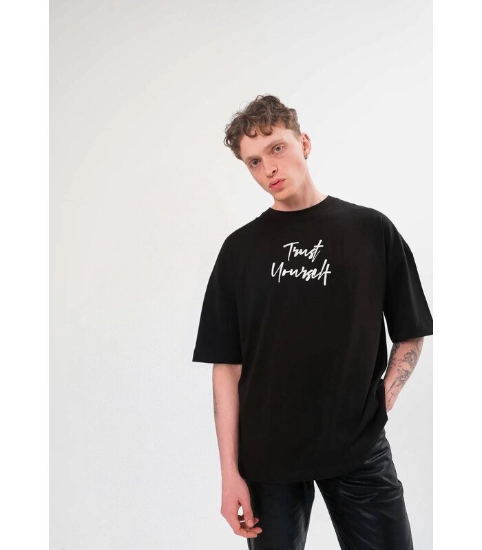 Erkek Kısa Kol Yazlık Tişört Bisiklet Yaka Baskılı Oversize T-Shirt - Siyah