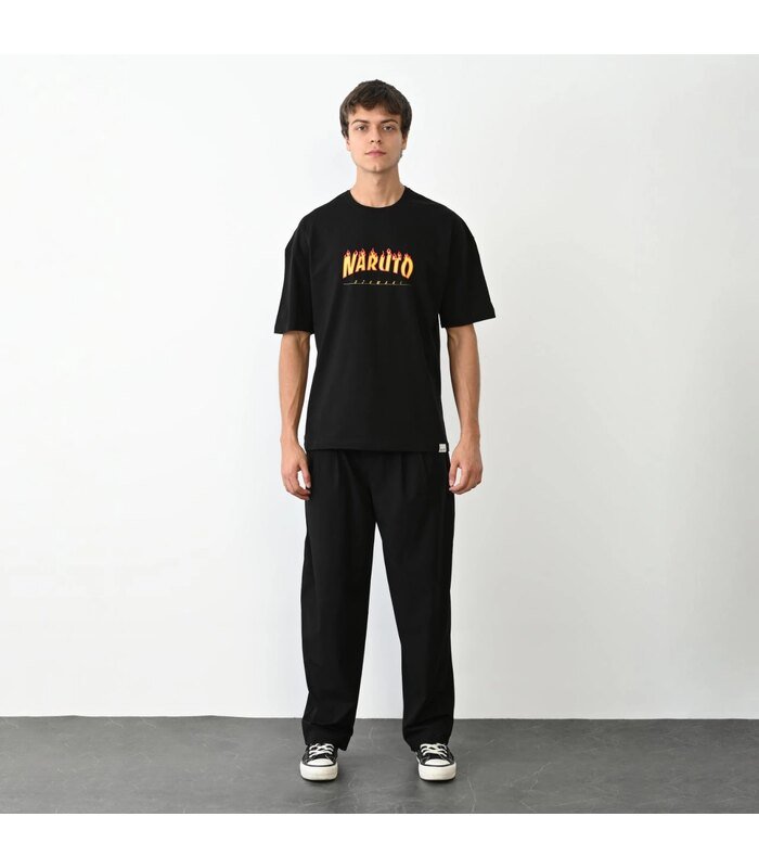 Erkek Baskılı T-Shirt Kısa Kol Bisiklet Yaka Regular Fit Rahat Kalıp Günlük Tişört - Siyah