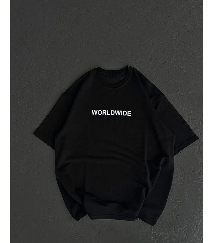 Kadın Baskılı T-Shirt Kısa Kol Bisiklet Yaka Oversize Rahat Kalıp Günlük Tişört - Siyah
