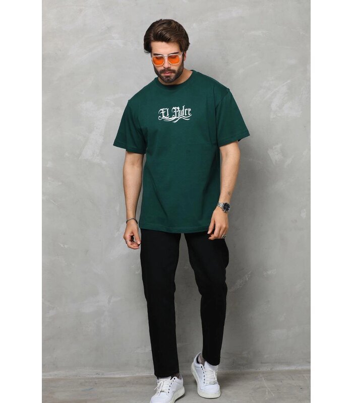 Erkek Kısa Kol Yazlık Tişört Bisiklet Yaka Baskılı Oversize T-Shirt - Yeşil