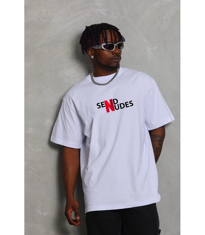 Erkek Kısa Kol Yazlık Tişört Bisiklet Yaka Baskılı Oversize T-Shirt - Beyaz