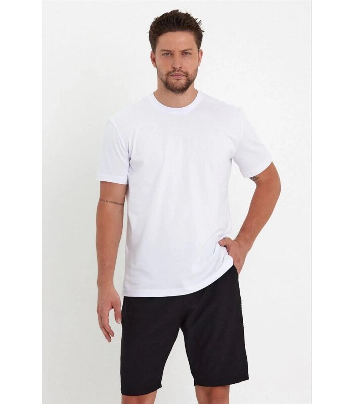Erkek Düz T-Shirt Kısa Kol Bisiklet Yaka Regular Fit Rahat Kalıp Günlük Tişört - Beyaz