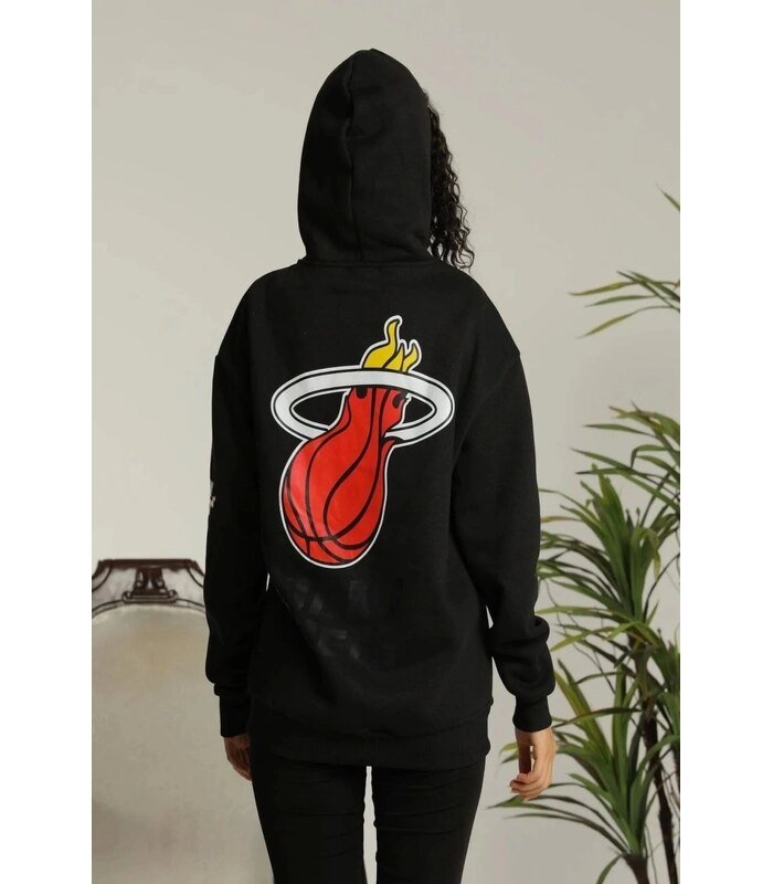 Kadın Oversize Kapüşonlu Cepli Baskılı 3 İplik Pamuklu Hoodie Sweatshirt - Siyah