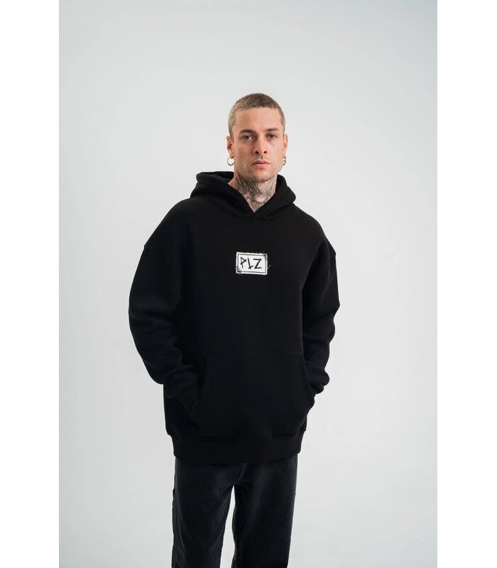 ERKEK 3 İplik Pamuklu Kapüşonlu Patchli Nakışlı Hoodie SweatShirt - Siyah