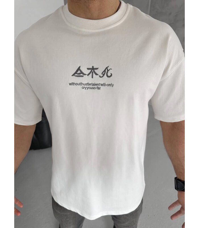 Erkek Bisiklet yaka Baskılı T-Shirt - Beyaz