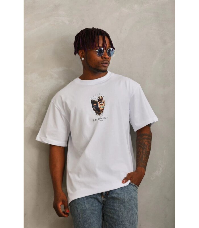 Erkek Baskılı T-Shirt Kısa Kol Bisiklet Yaka Regular Fit Rahat Kalıp Günlük Tişört - Beyaz