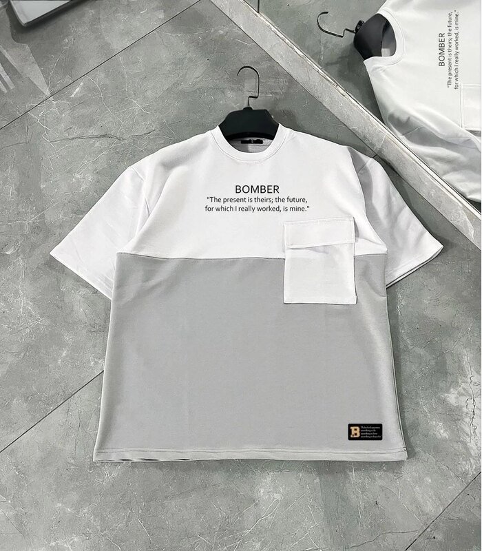 ERKEK Tişört Torba Cepli Parçalı Kısa Kol T-Shirt - Gri