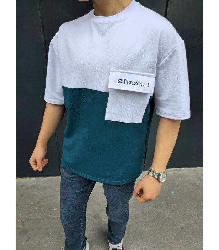ERKEK Tişört Torba Cepli Parçalı Kısa Kol T-Shirt - Lacivert