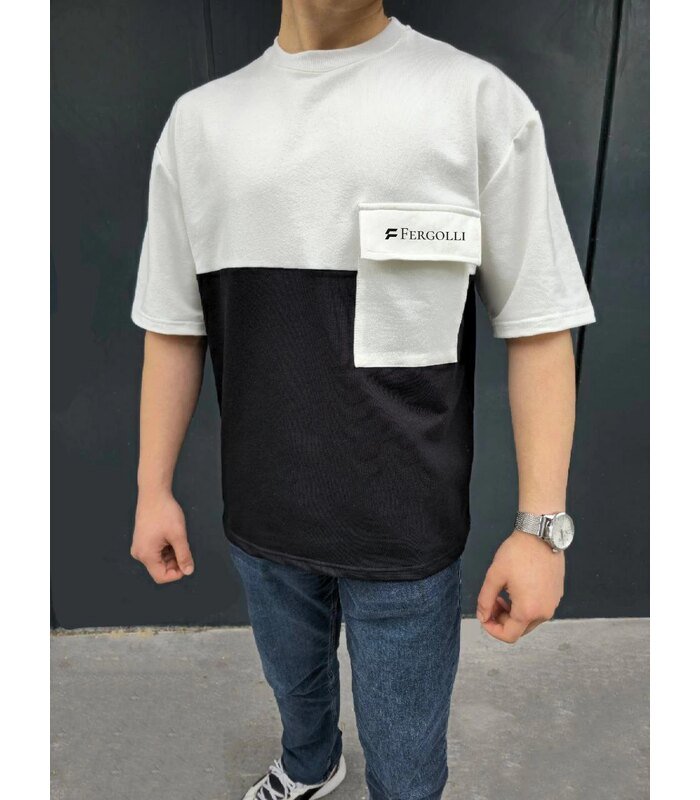 ERKEK Tişört Torba Cepli Parçalı Kısa Kol T-Shirt - Siyah