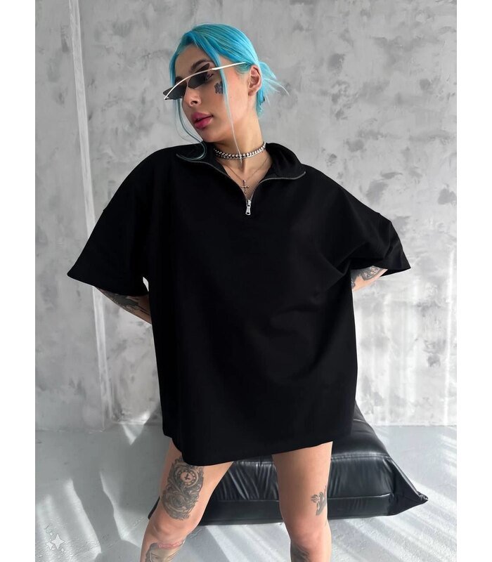 unisex-yarim-fermuarli-basic-t-shirt-siyah-53536933-sw960sh1280-f4bda35b31-700x800-1 Kadın Yarım Fermuarlı Tişört Kısa kol T-Shirt - Siyah - Görsel 1