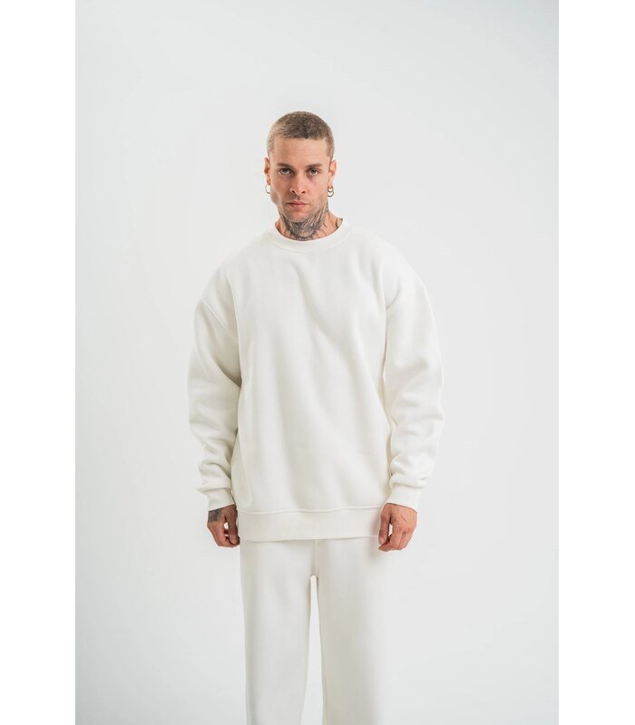 Erkek Uzun Kol Bisiklet Yaka 3 iplik Pamuklu Kışlık SweatShirt - Beyaz
