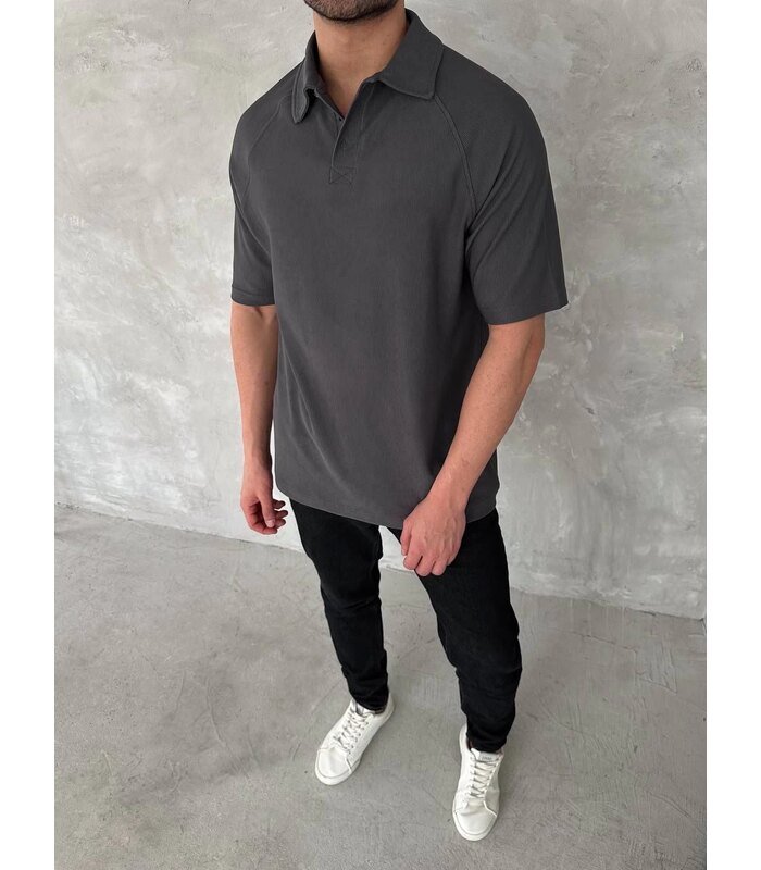 Erkek Polo Yaka Tişört Patlı Kısa Kol Yazlık T-shirt - Antrasit