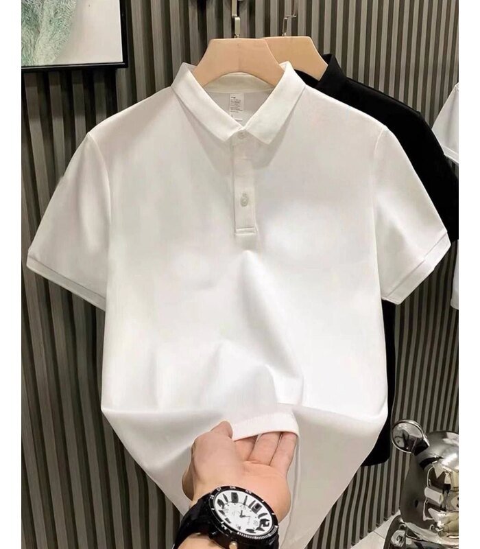Erkek Polo Yaka Pike Kumaş Yazlık Tişört Düğmeli Düz kısa kol T-Shirt - Beyaz